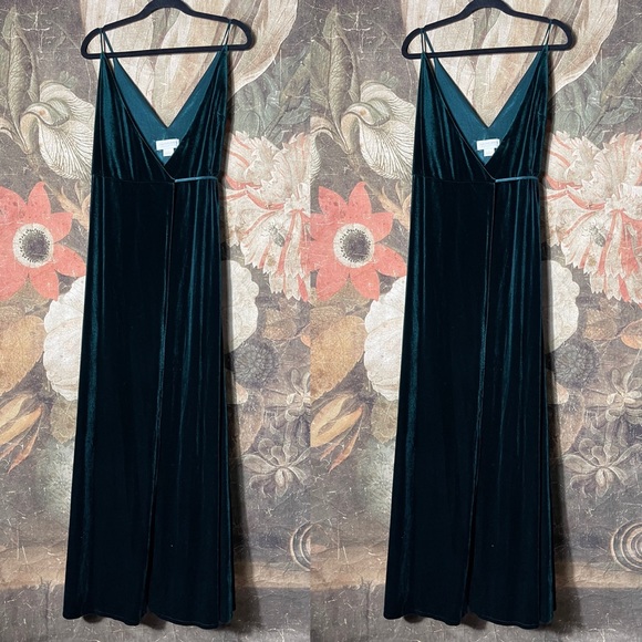 New Bhldn x Jenny Yoo Andi Velvet Wrap Dress Emerald Green - Picture 2 of 6